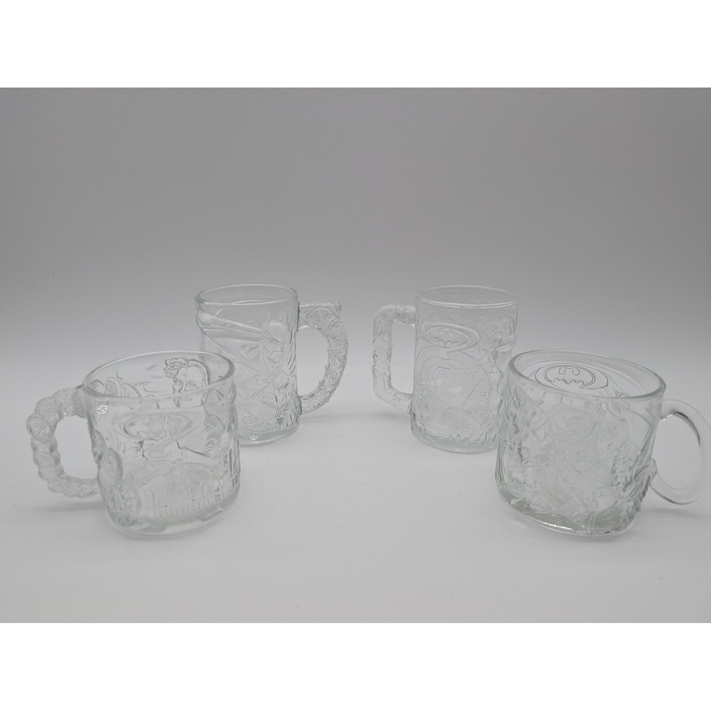 McDonalds Batman Forever 1995 Glass Mugs Set of 4 Batman Robin Riddler Two-Face